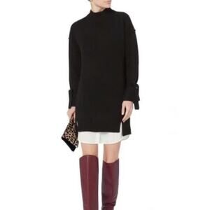 Brochu Walker Womens Tie Looker Layered Mock Neck Sweater Dress in Black XS $398